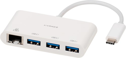 Vivanco USB C Netwerk adapter en 3x USB 3.1 hub